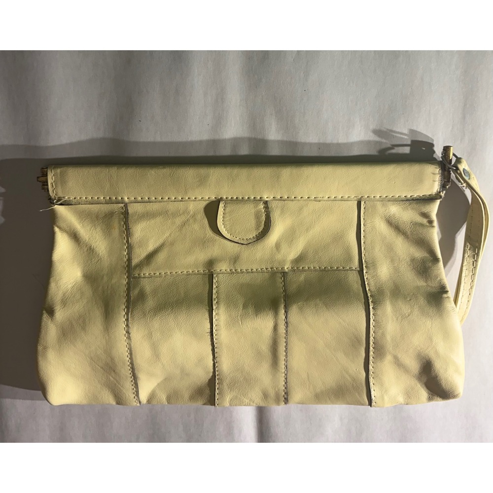 Vintage Pale Yellow Genuine Leather Patchwork Wristlet Clutch Bag cottage core
